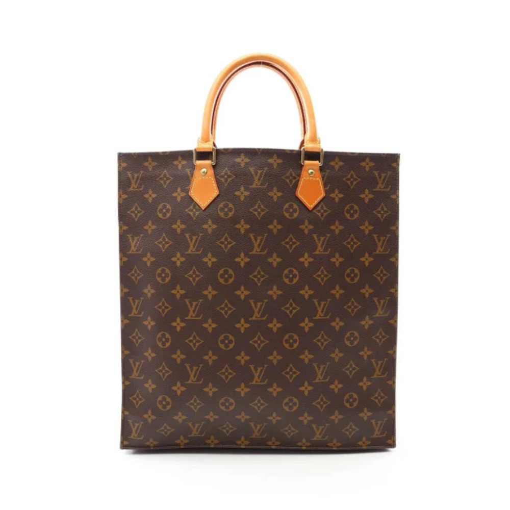 Louis Vuitton Sac Plat Tote Bag Canvas Leather Monogram Brown